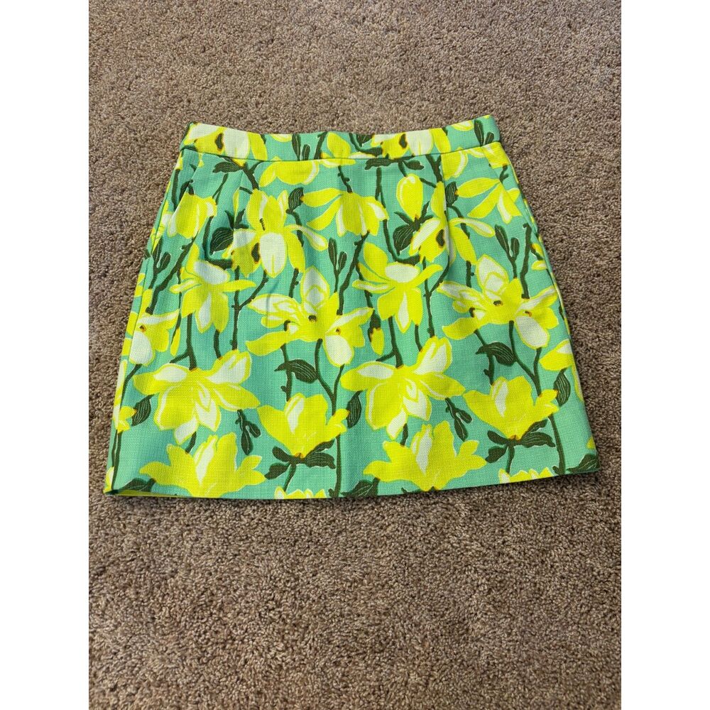 J. Crew Mini Skirt Womens 6 Green Floral 100% Cotton A-Line Lined Preppy